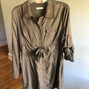 Anthropologie Tulle Olive Green Shirt Dress